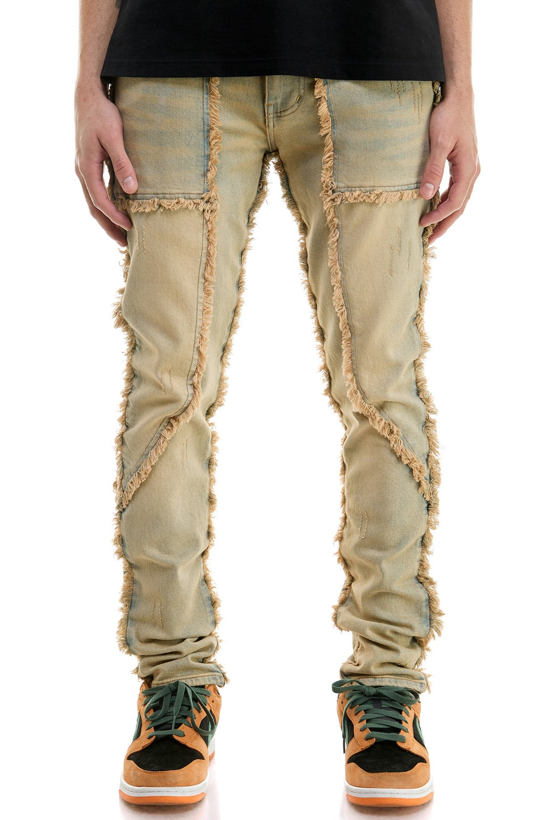 Blue Mid Rise Raw Edge Skinny Jeans