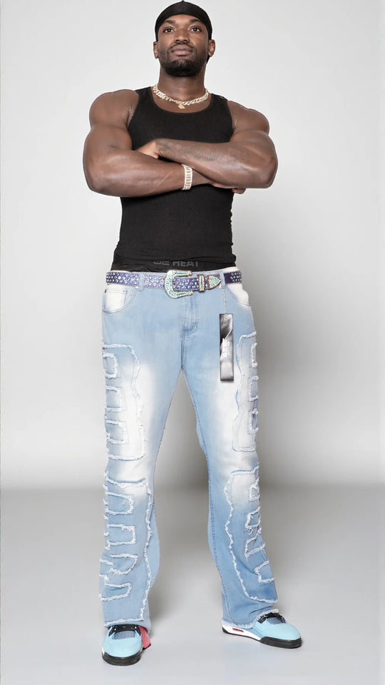 Men’s Stacked Jeans – Light Blue Premium Streetwear Denim for Modern Style and Comfort