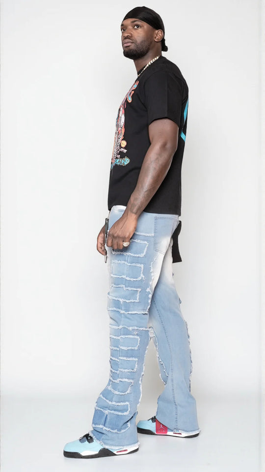 Men’s Stacked Jeans – Light Blue Premium Streetwear Denim for Modern Style and Comfort