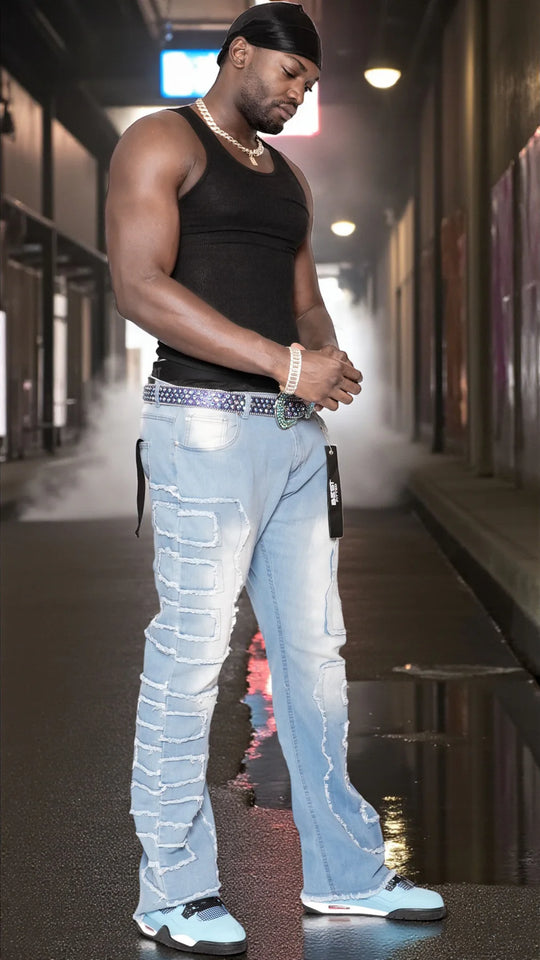 Men’s Stacked Jeans – Light Blue Premium Streetwear Denim for Modern Style and Comfort