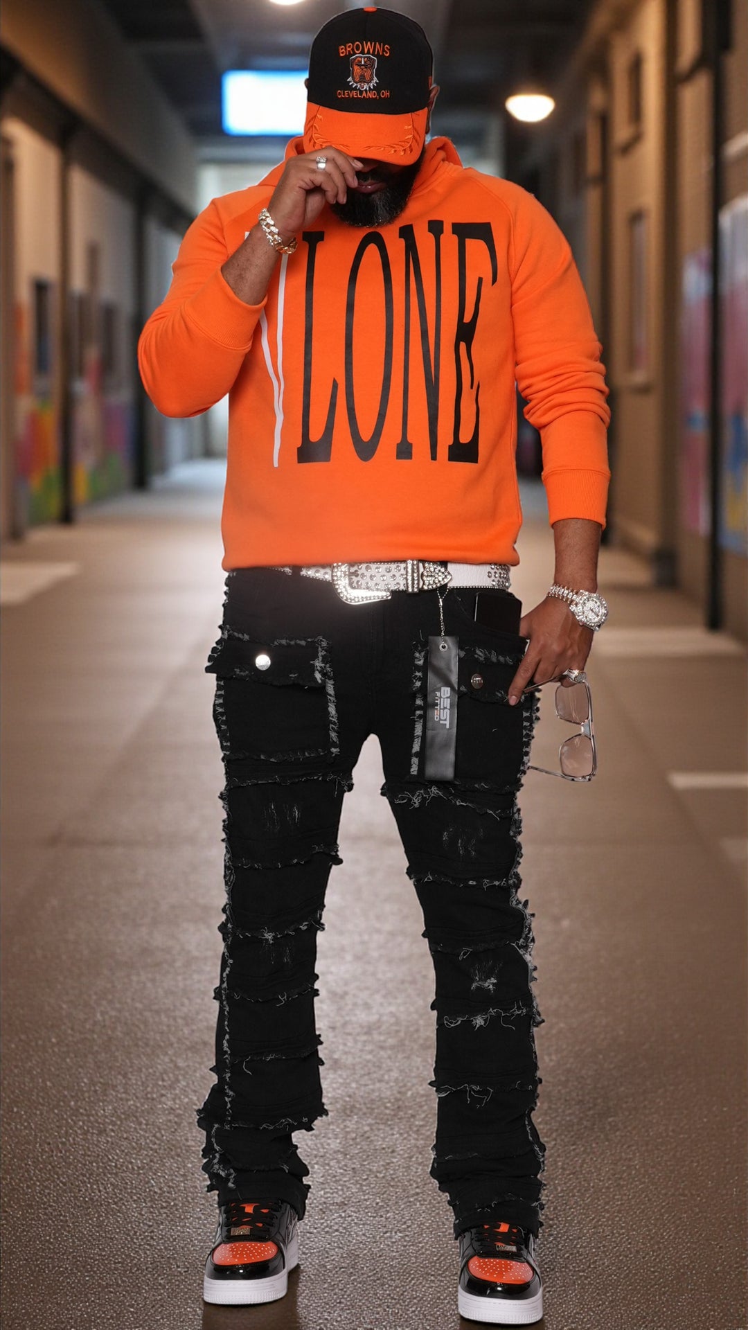 Statement Layered Distressed Jeans - Best Fitted Black Stack with Fringe Detail