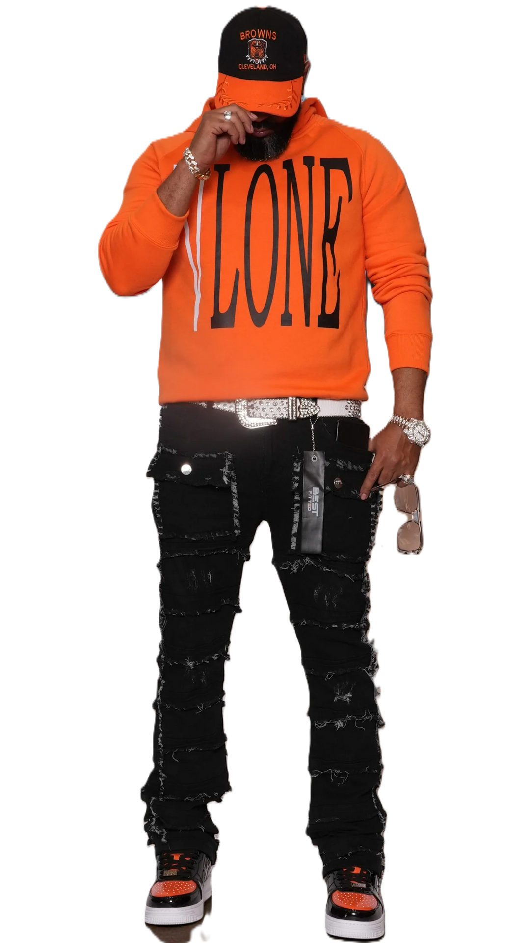 Statement Layered Distressed Jeans - Best Fitted Black Stack with Fringe Detail