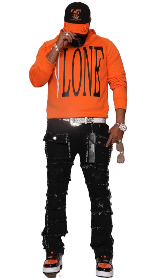 Statement Layered Distressed Jeans - Best Fitted Black Stack with Fringe Detail