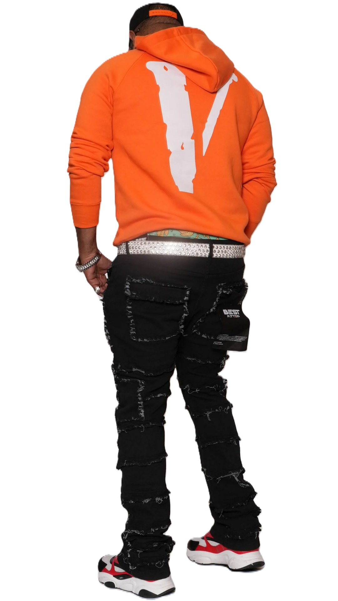 Statement Layered Distressed Jeans - Best Fitted Black Stack with Fringe Detail