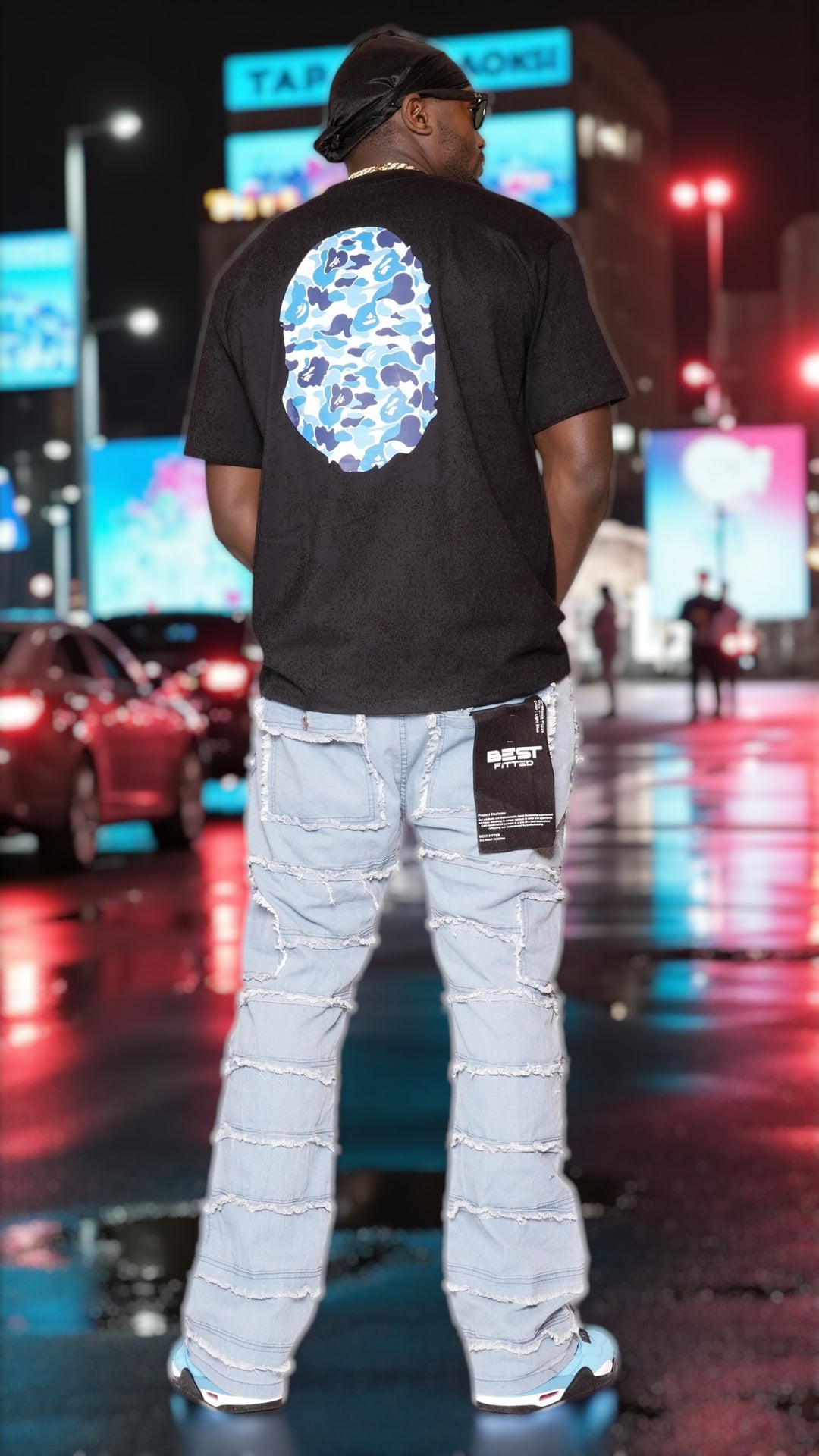 Statement Layered Distressed Jeans - Best Fitted Blue Stack with Fringe Detail