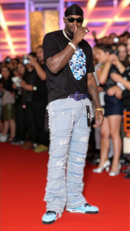 Statement Layered Distressed Jeans - Best Fitted Blue Stack with Fringe Detail