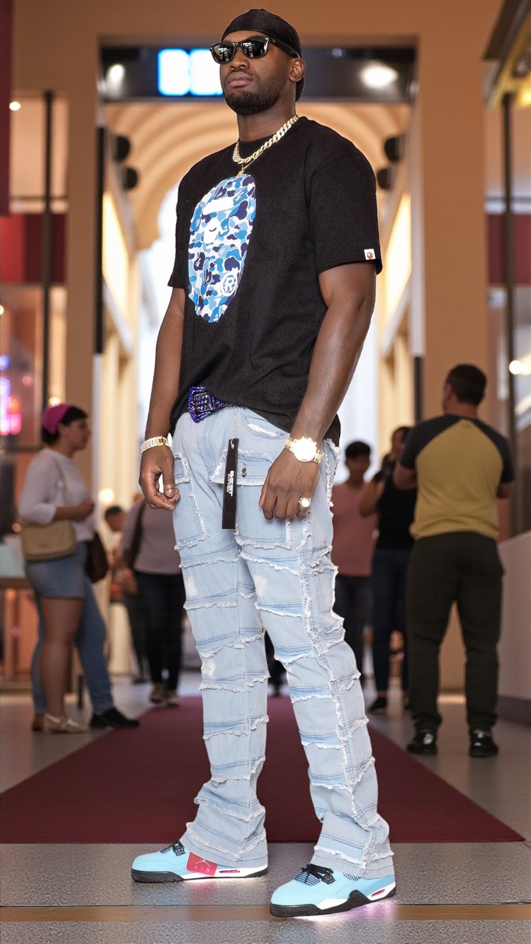 Statement Layered Distressed Jeans - Best Fitted Blue Stack with Fringe Detail