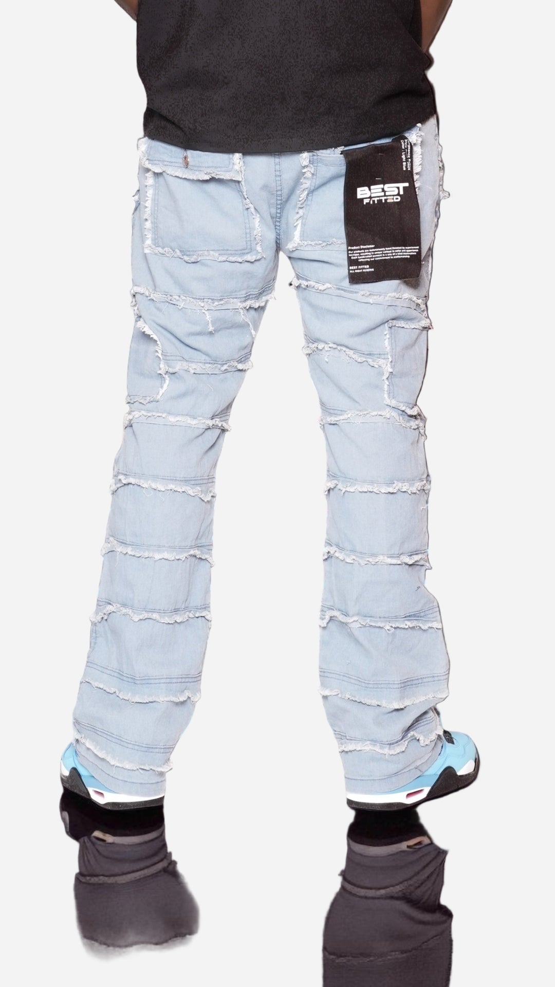 Statement Layered Distressed Jeans - Best Fitted Blue Stack with Fringe Detail