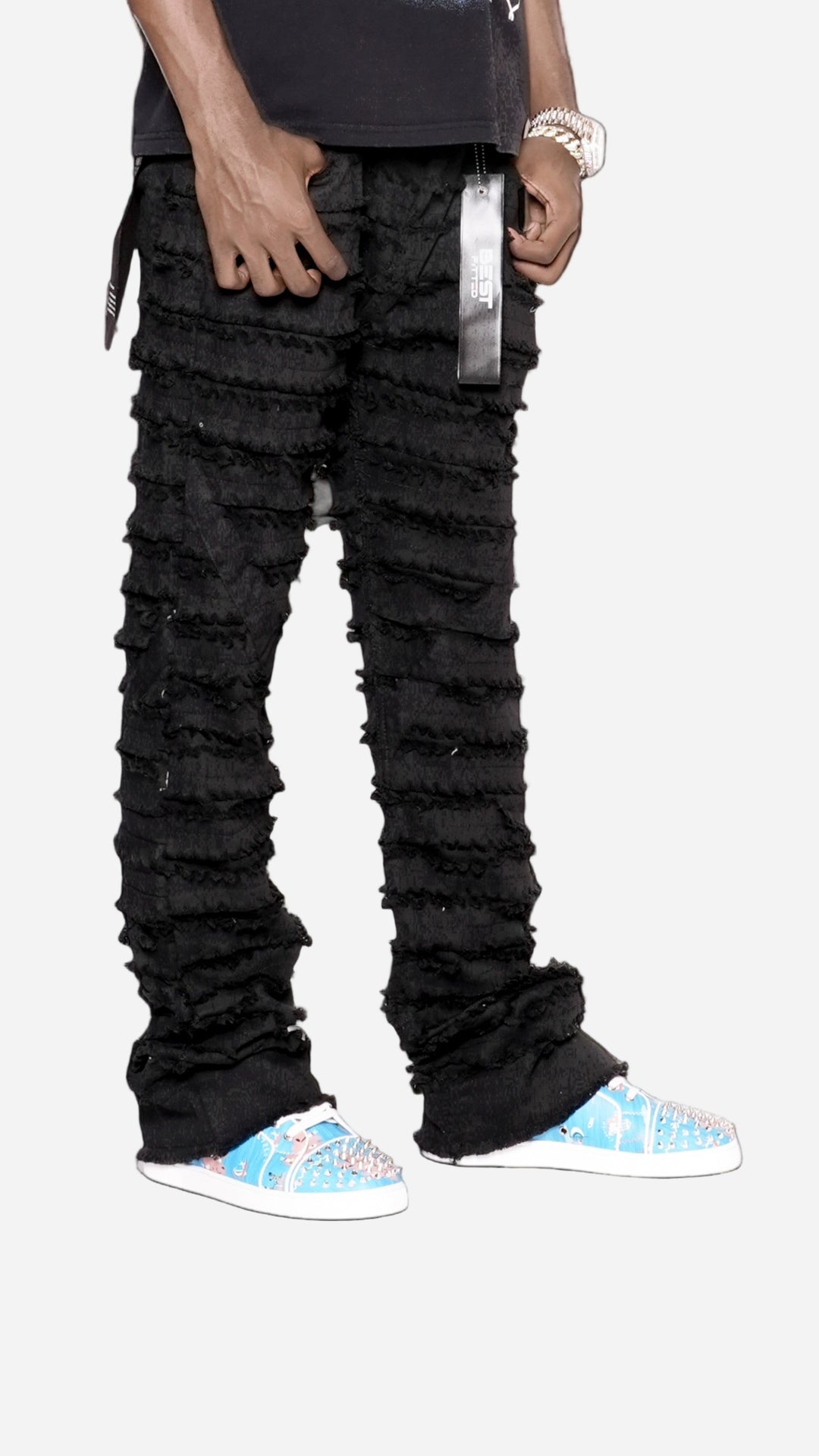 Men’s Stacked Jeans – Urban Edge Distressed Baggy Jeans