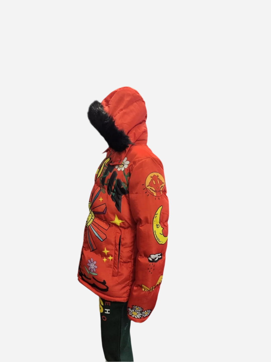 FEEIST Red Puffer Jacket with Fur Hood