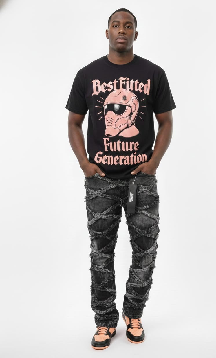Best Fitted "Future Generation" Graphic Tee – Premium Black Streetwear with Helmet Motif
