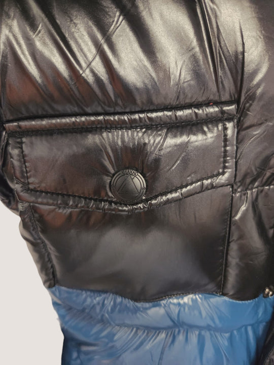 Men’s Colorblock Puffer Jacket with Faux Fur Hood