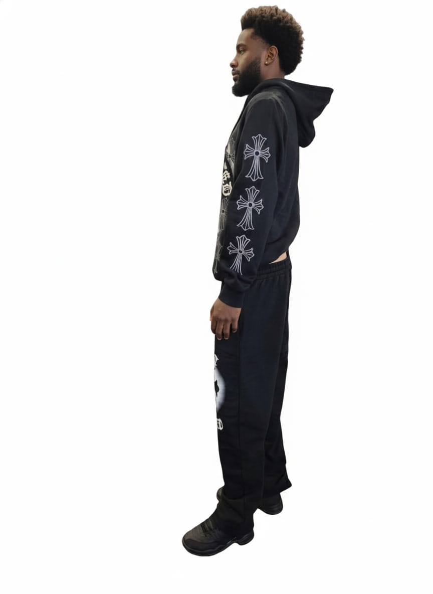 black sweatsuit