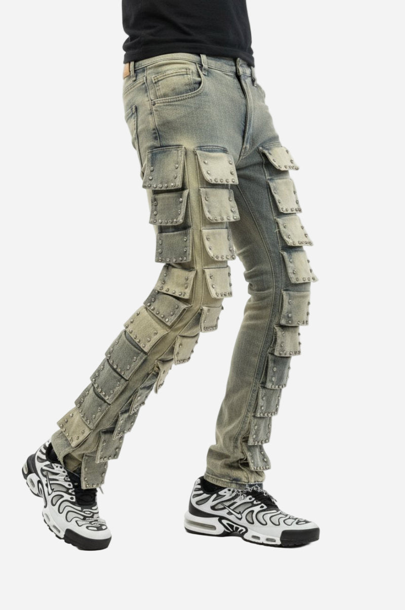 Ripped Skinny Jeans: Men's Distressed Denim with Patch Pockets - Straight & Stacked Styles
