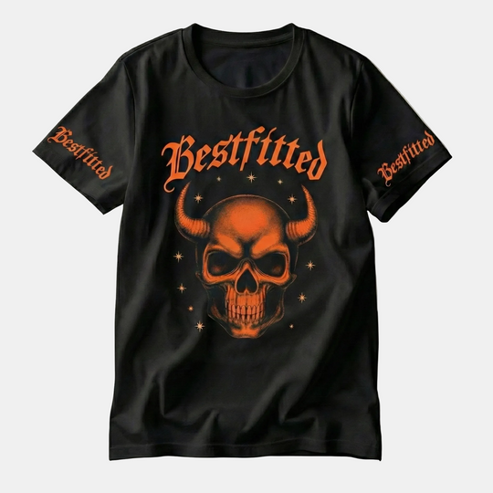 Men's Gothic Streetwear T-Shirt - Bestfitted Orange Skull Graphic & Sleeve Print