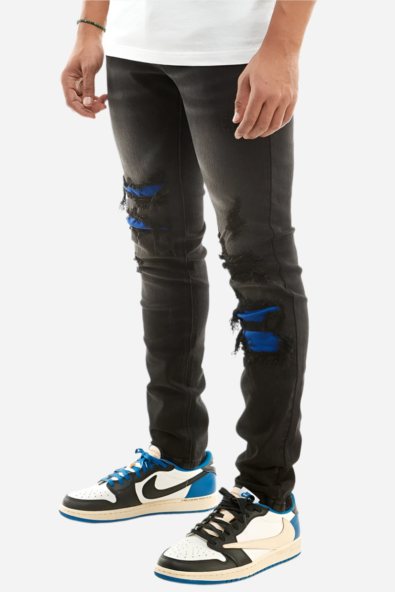 Black Contrast Under Patched Jeans - Skinny Fit