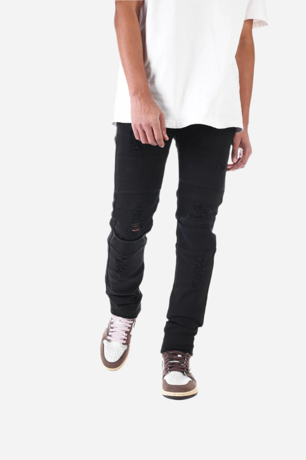 Black Destroyed Pant with Panel - Skinny Fit