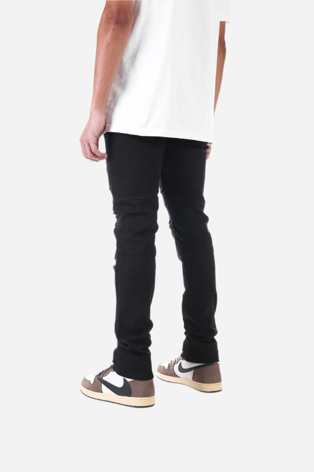 Black Destroyed Pant with Panel - Skinny Fit