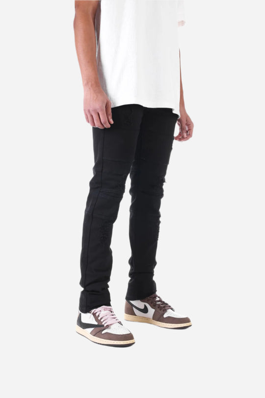 Black Destroyed Pant with Panel - Skinny Fit