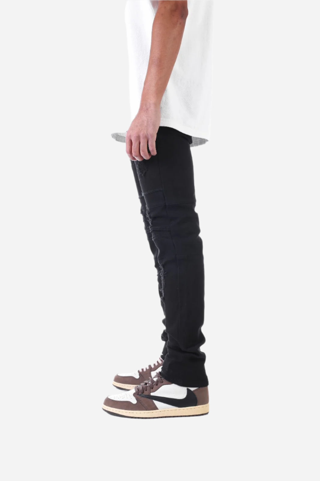 Black Destroyed Pant with Panel - Skinny Fit