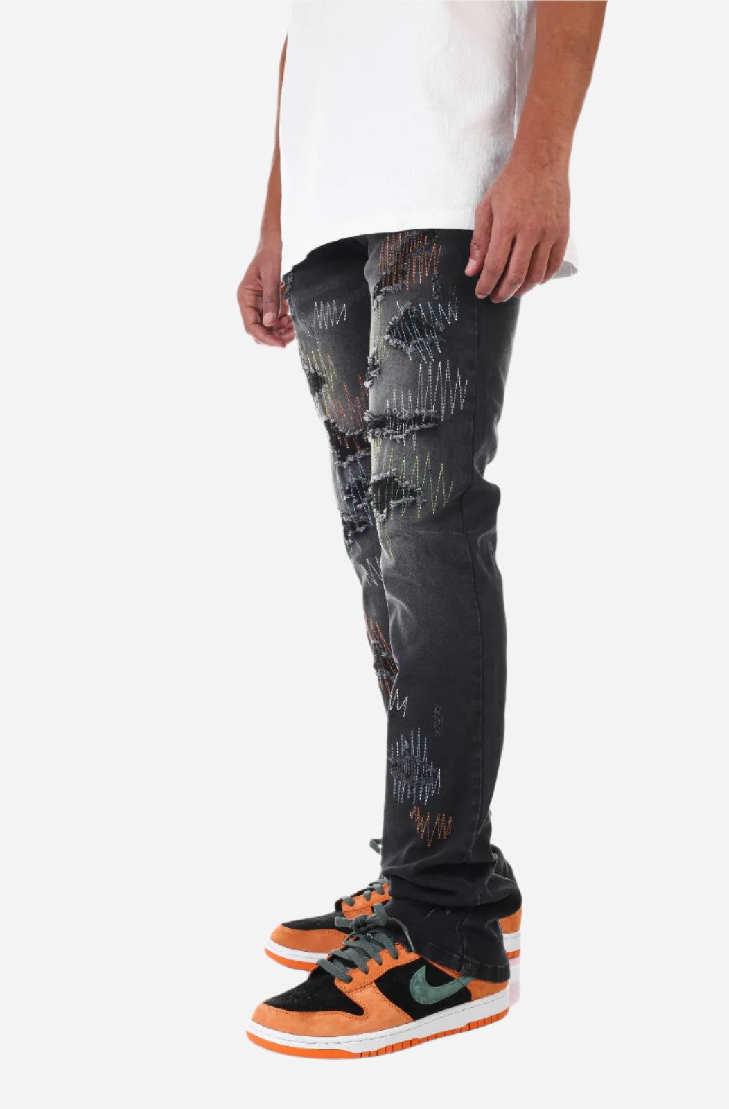 Black Multi-Stitching Jeans - Stacked Fit