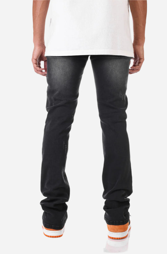 Black Multi-Stitching Jeans - Stacked Fit