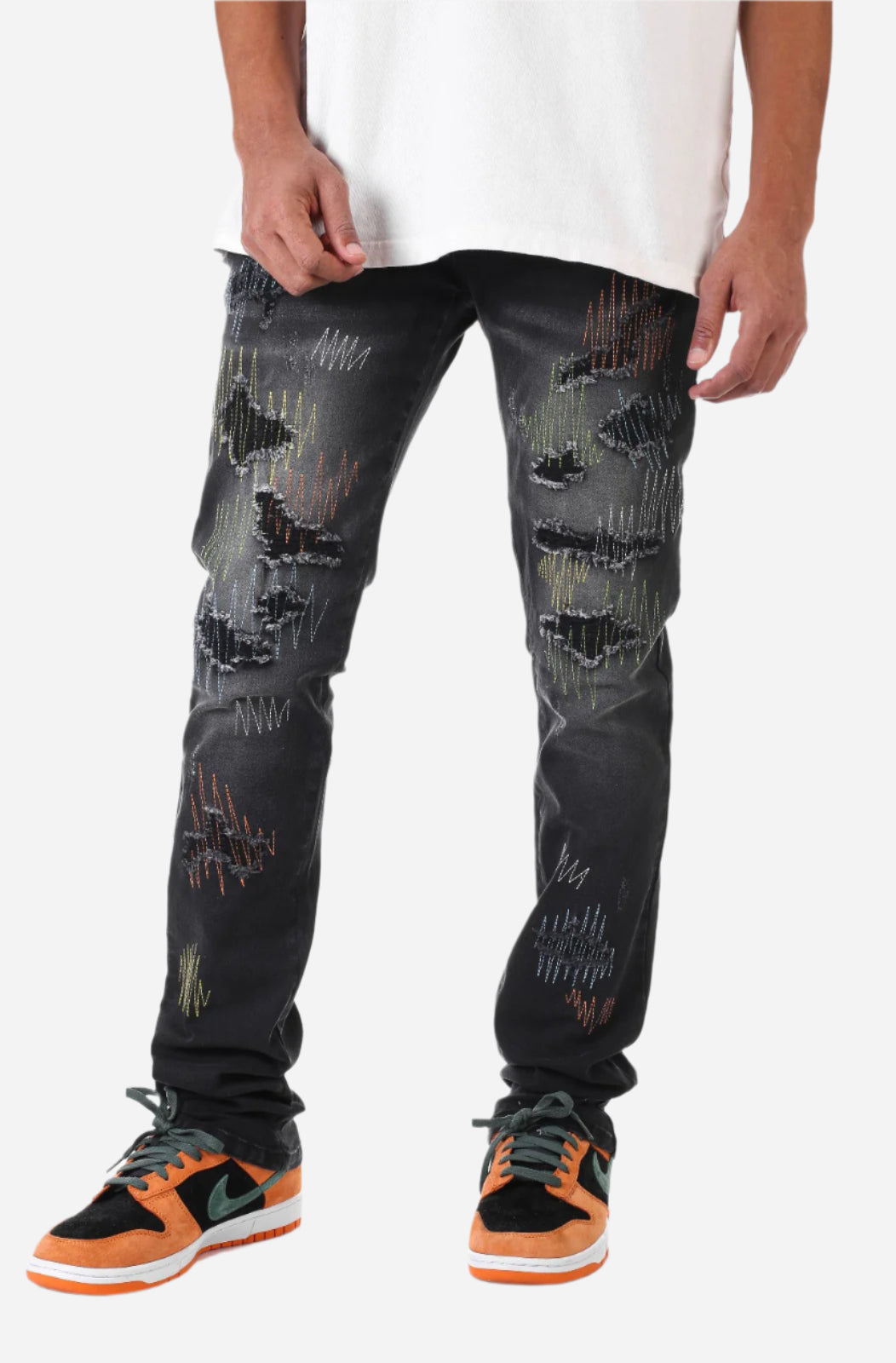 Black Multi-Stitching Jeans - Stacked Fit