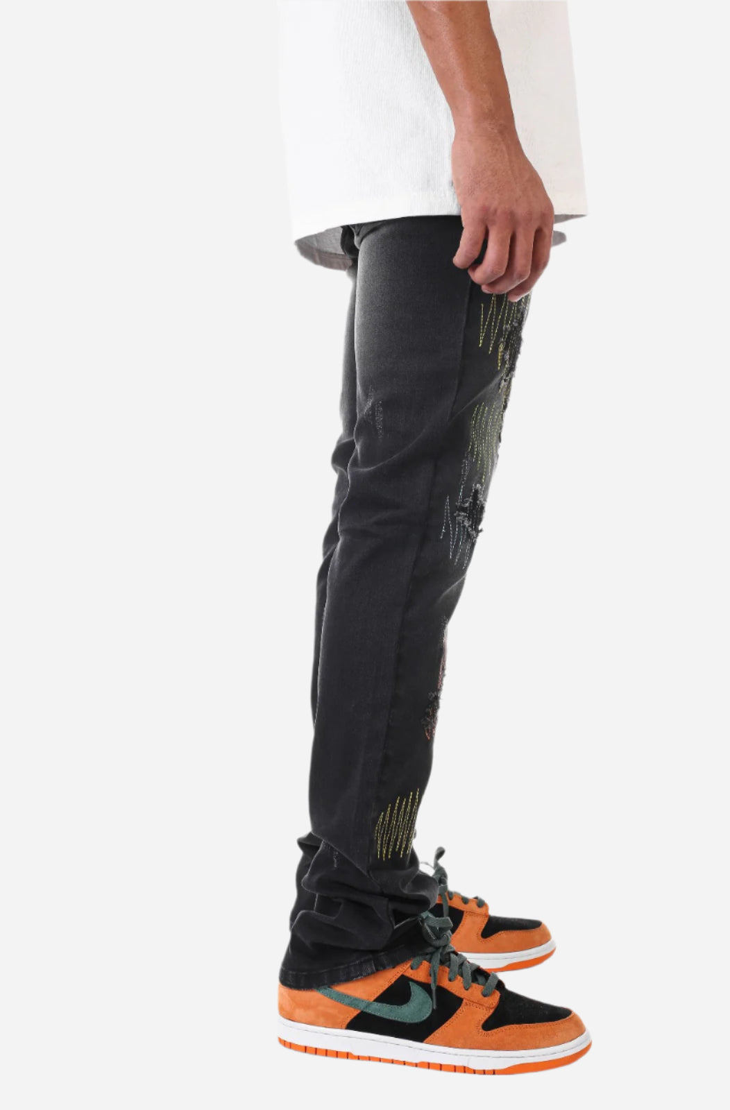 Black Multi-Stitching Jeans - Stacked Fit