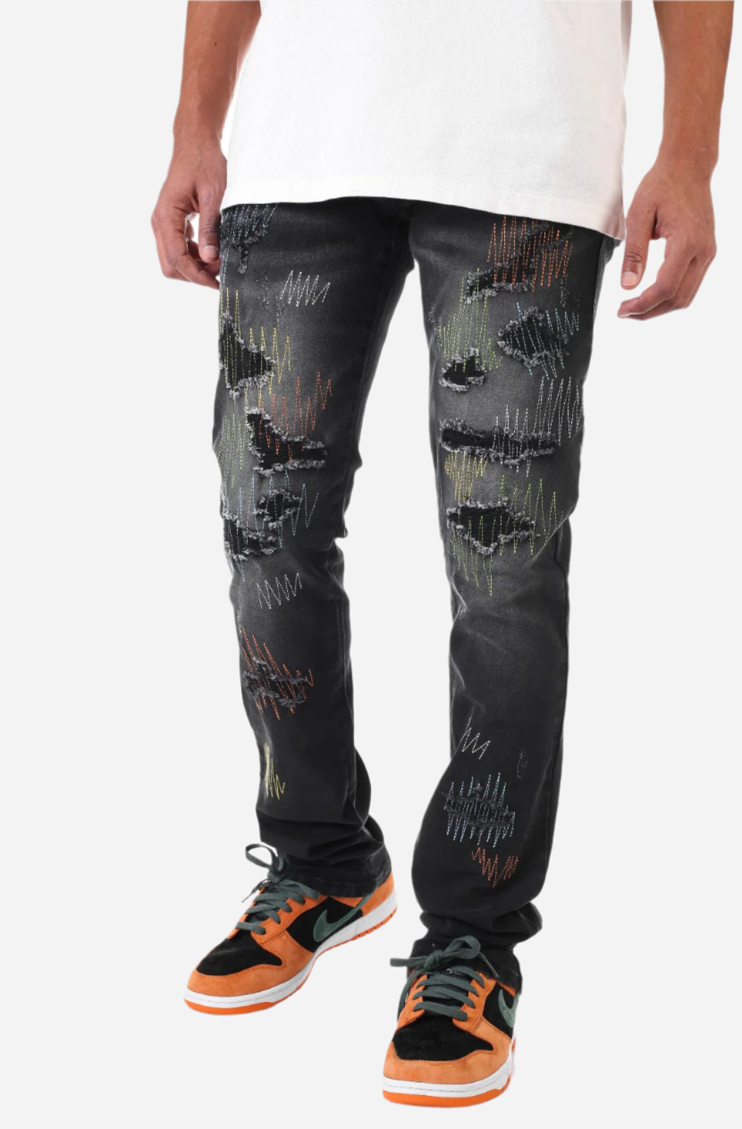 Black Multi-Stitching Jeans - Stacked Fit