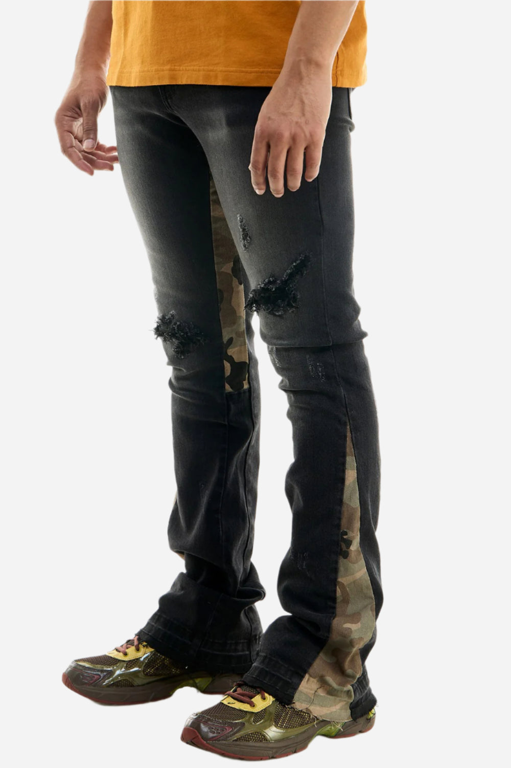Black Camo Skinny Flare Jeans - Stacked Flare Fit
