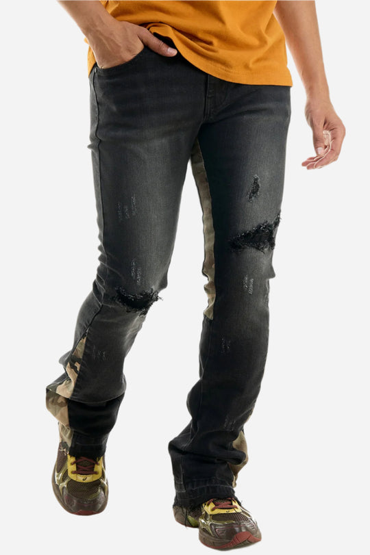 Black Camo Skinny Flare Jeans - Stacked Flare Fit