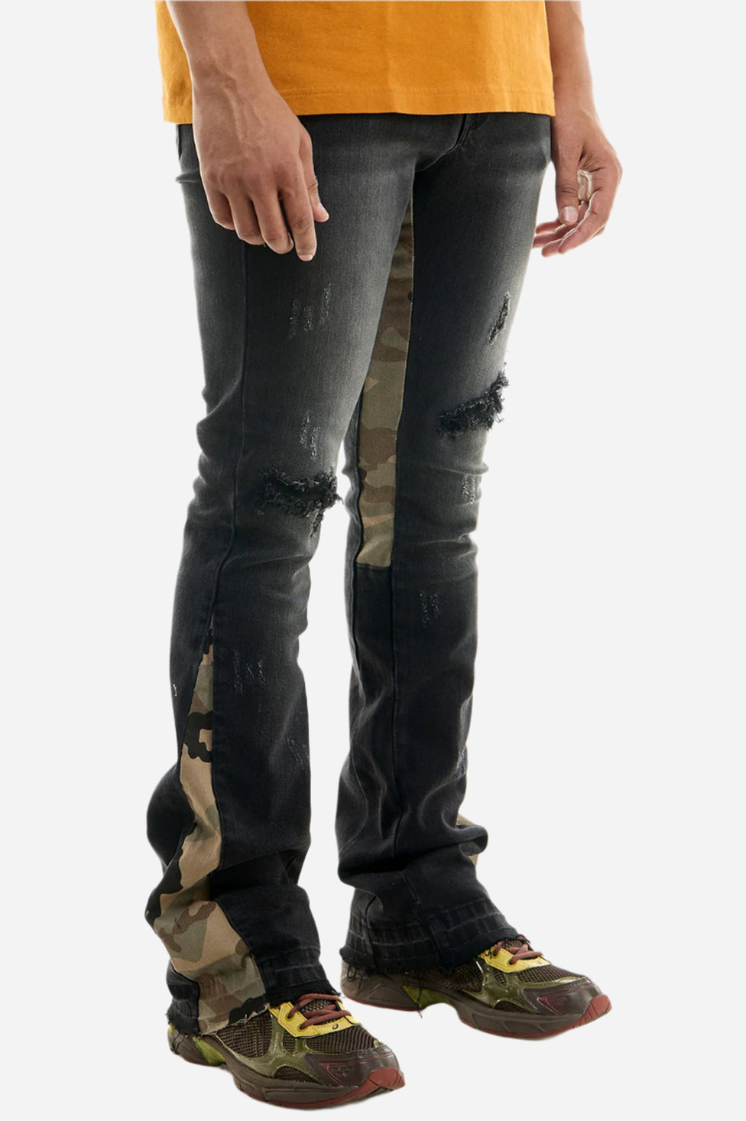 Black Camo Skinny Flare Jeans - Stacked Flare Fit