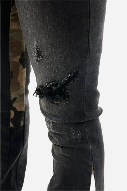 Black Camo Skinny Flare Jeans - Stacked Flare Fit
