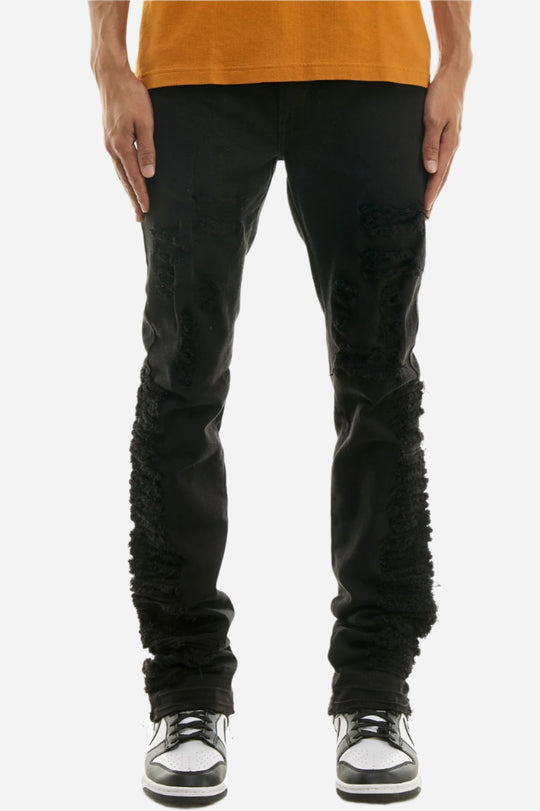 Black Distressed Stack Pant - Stacked Fit