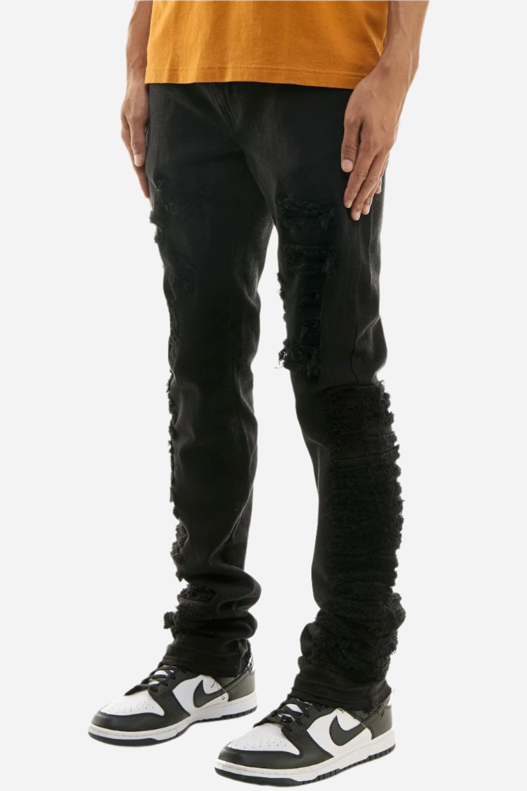 Black Distressed Stack Pant - Stacked Fit