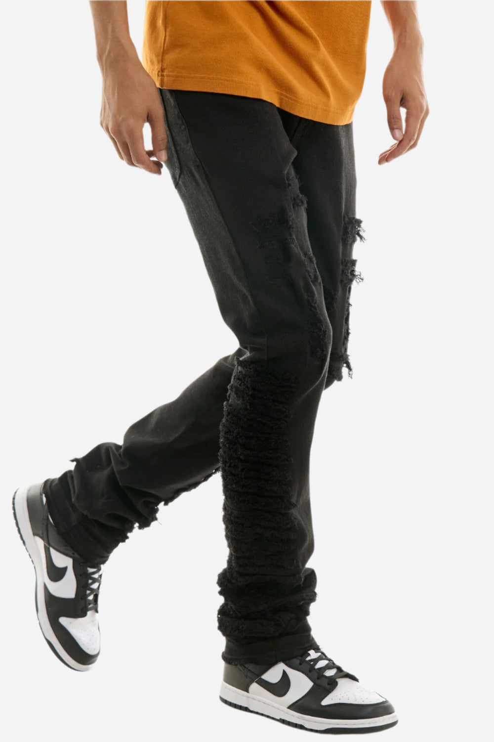 Black Distressed Stack Pant - Stacked Fit