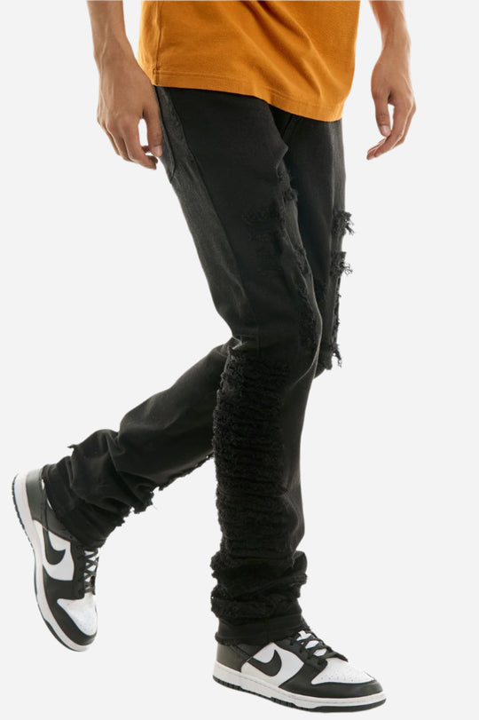 Black Distressed Stack Pant - Stacked Fit