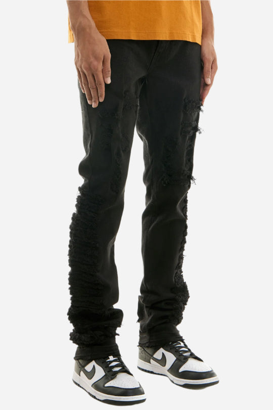 Black Distressed Stack Pant - Stacked Fit