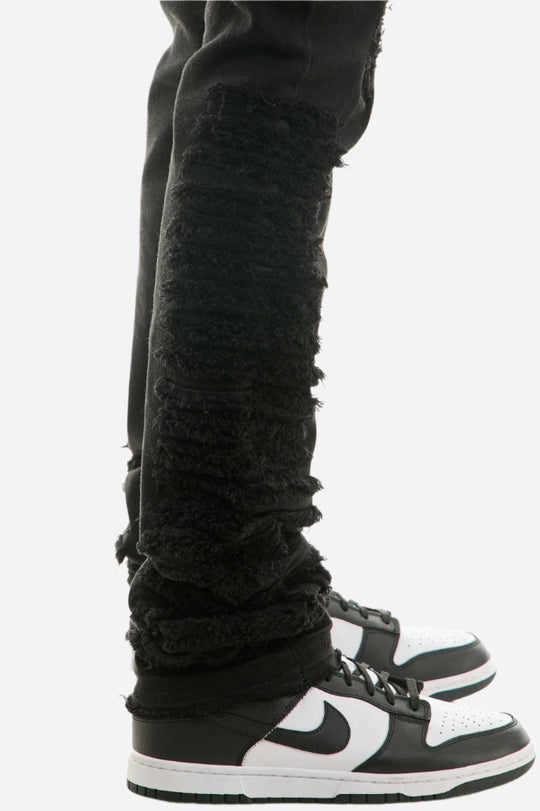 Black Distressed Stack Pant - Stacked Fit
