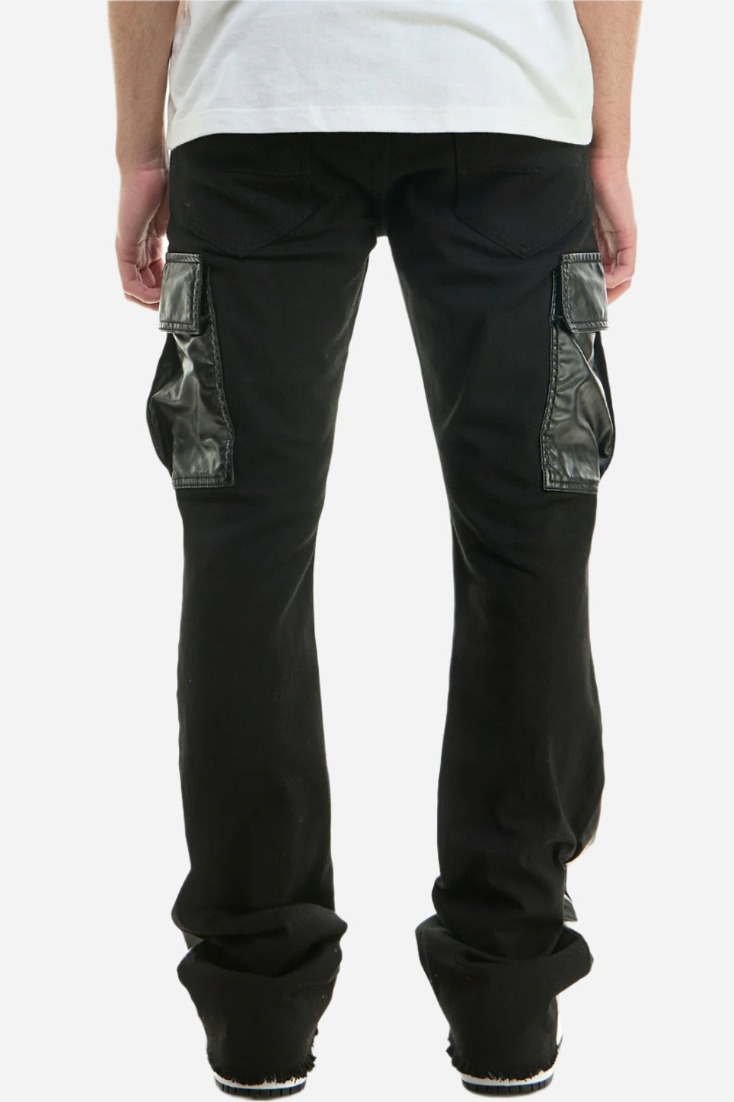 Black PU Combo Skinny Flare Cargo Pants - Stacked Flare Fit