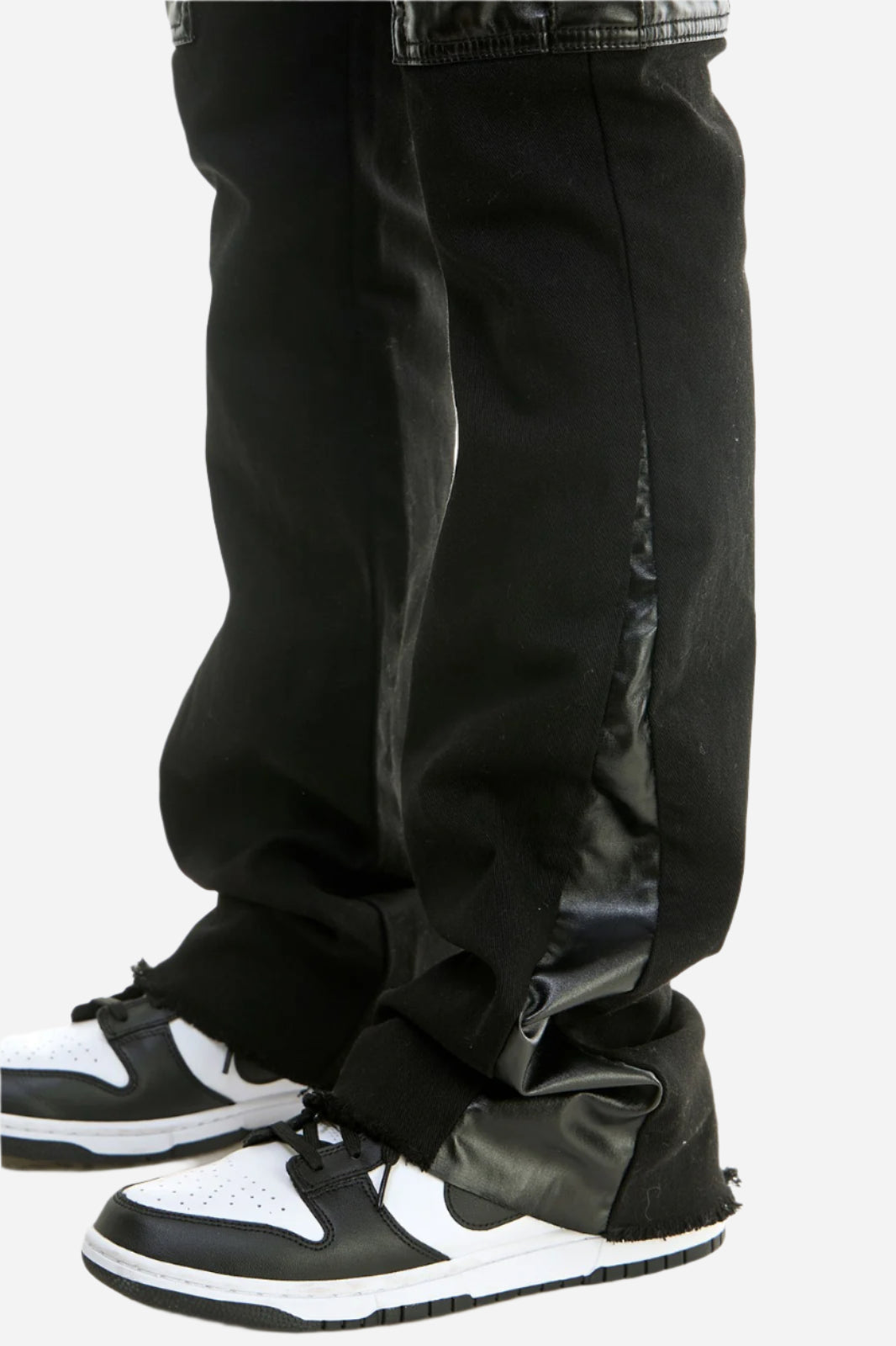 Black PU Combo Skinny Flare Cargo Pants - Stacked Flare Fit