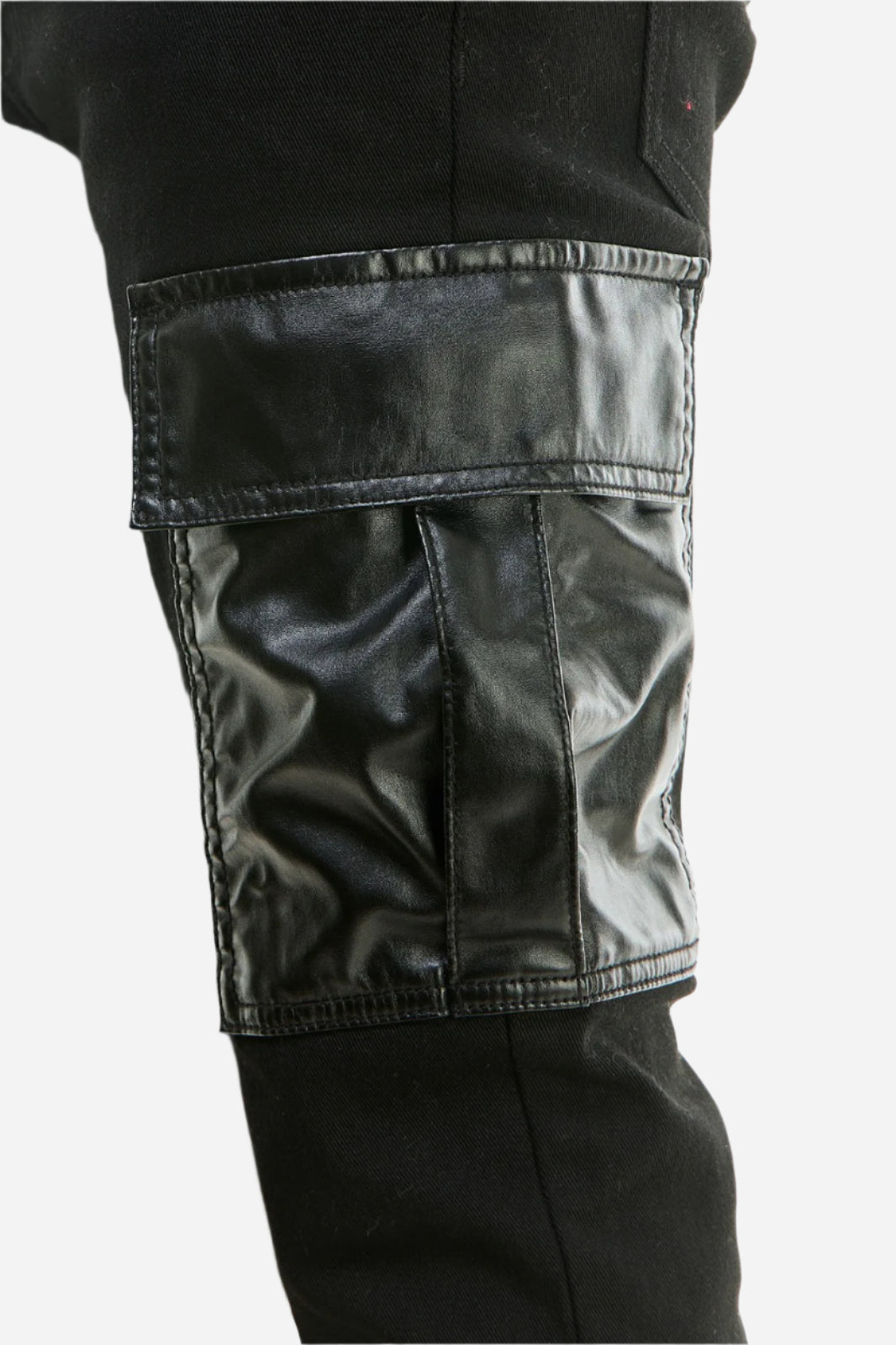 Black PU Combo Skinny Flare Cargo Pants - Stacked Flare Fit