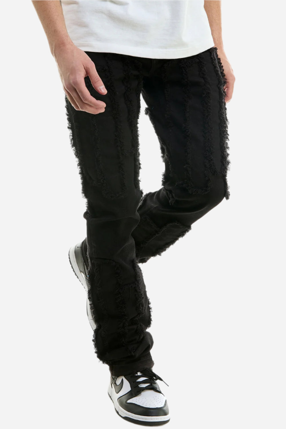 Black Vintage Panel Stacked Pants