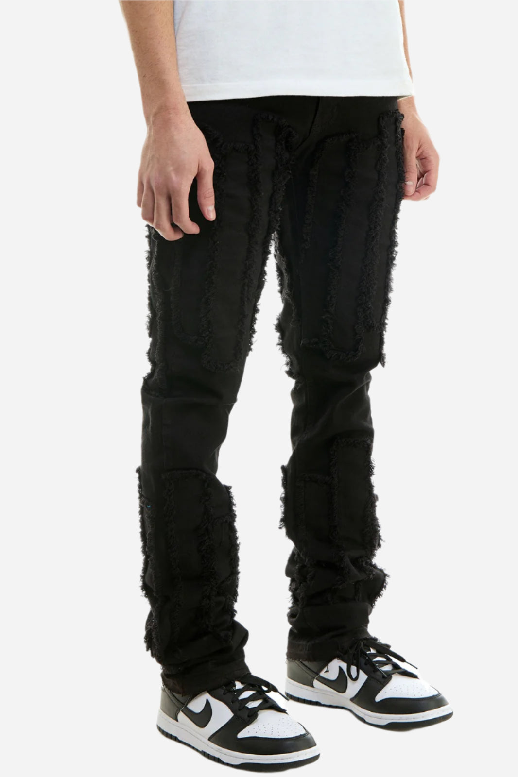 Black Vintage Panel Stacked Pants