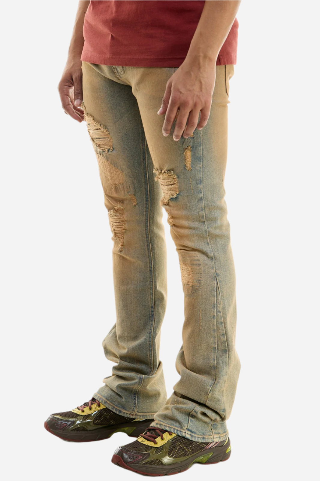 TNT M Blue Distressed Skinny Flare Jeans - Stacked Flare Fit