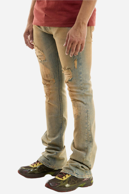 TNT M Blue Distressed Skinny Flare Jeans - Stacked Flare Fit