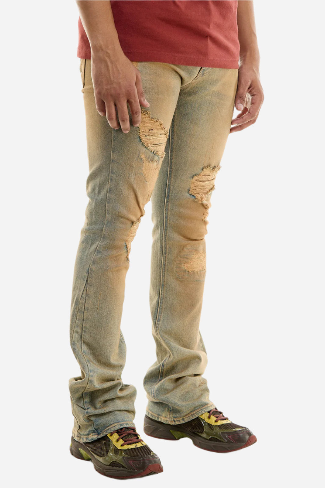 TNT M Blue Distressed Skinny Flare Jeans - Stacked Flare Fit