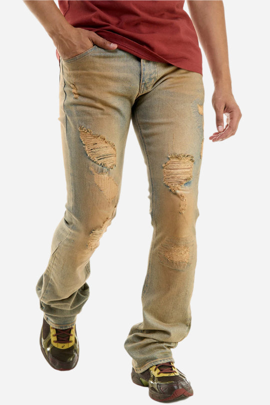 TNT M Blue Distressed Skinny Flare Jeans - Stacked Flare Fit