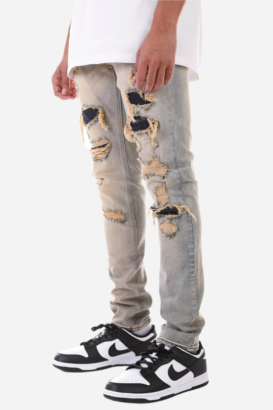 Blue Patched Jeans - Skinny Fit