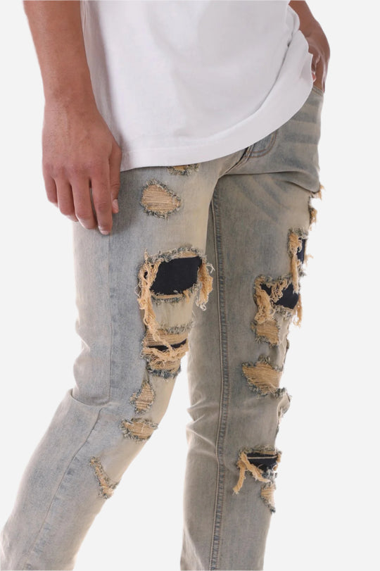 Blue Patched Jeans - Skinny Fit